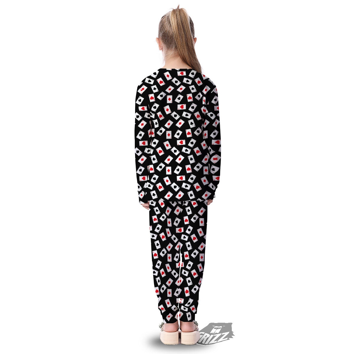 Casino Card Red And Black Print Pattern Kid's Pajamas-grizzshop