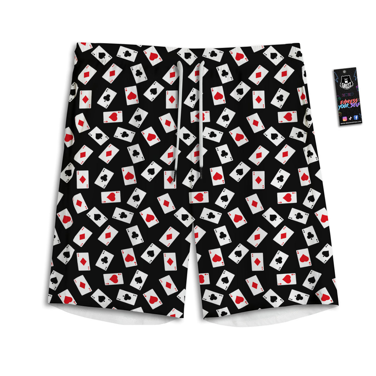 Casino Card Red And Black Print Pattern Men's Athletic Shorts