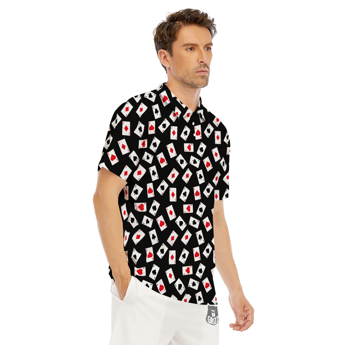 Casino Card Red And Black Print Pattern Men's Golf Shirts-grizzshop