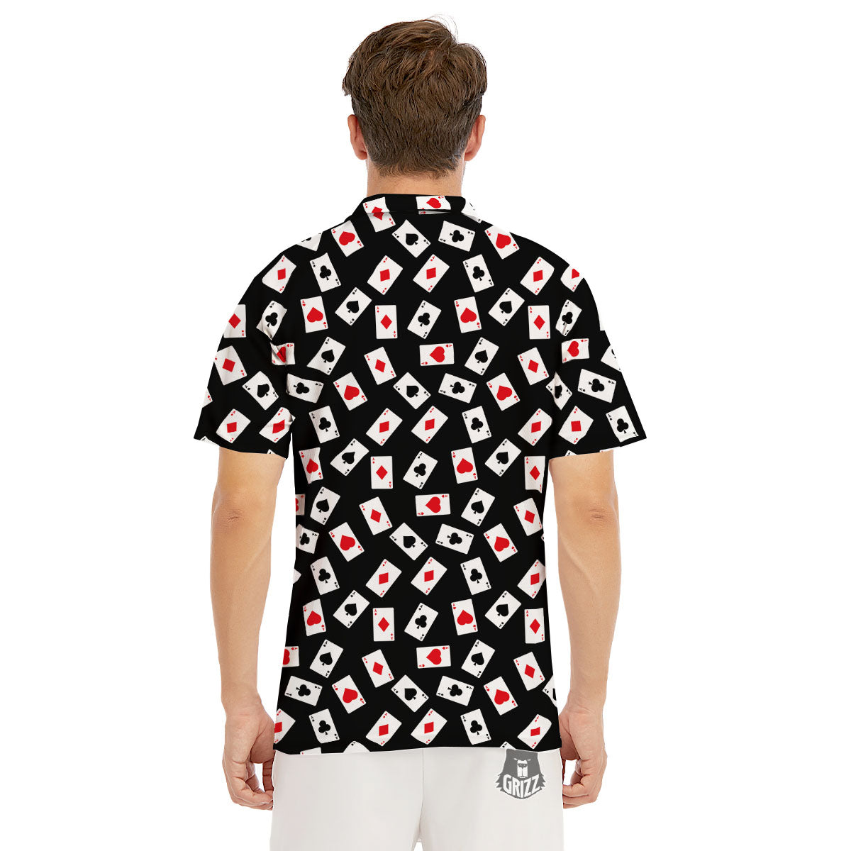 Casino Card Red And Black Print Pattern Men's Golf Shirts-grizzshop