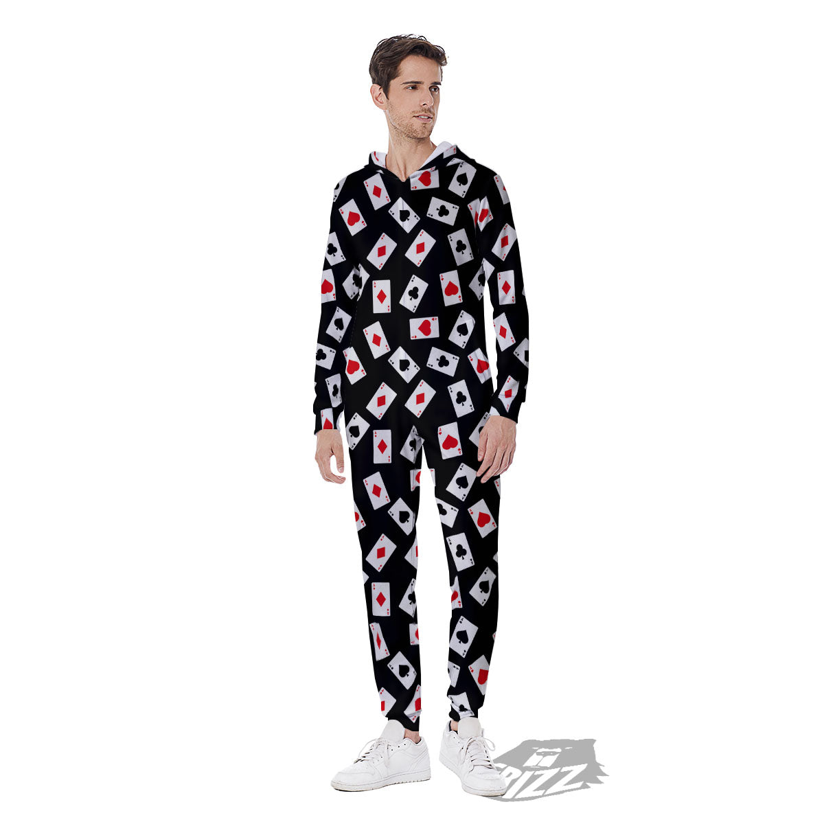 Casino Card Red And Black Print Pattern Men's Jumpsuit-grizzshop