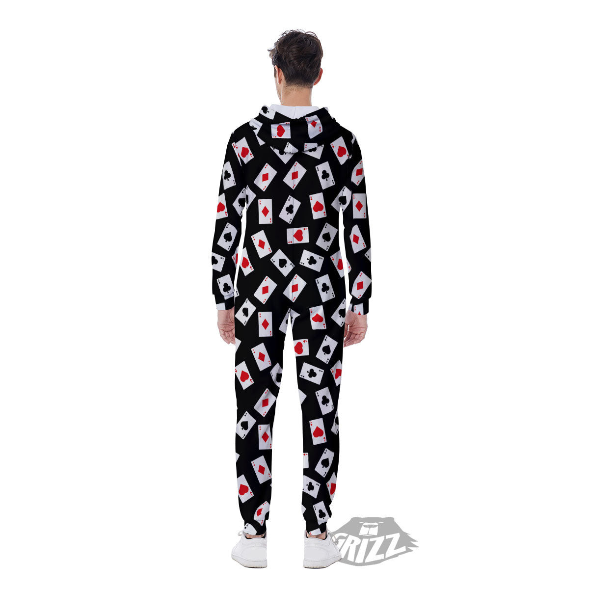 Casino Card Red And Black Print Pattern Men's Jumpsuit-grizzshop