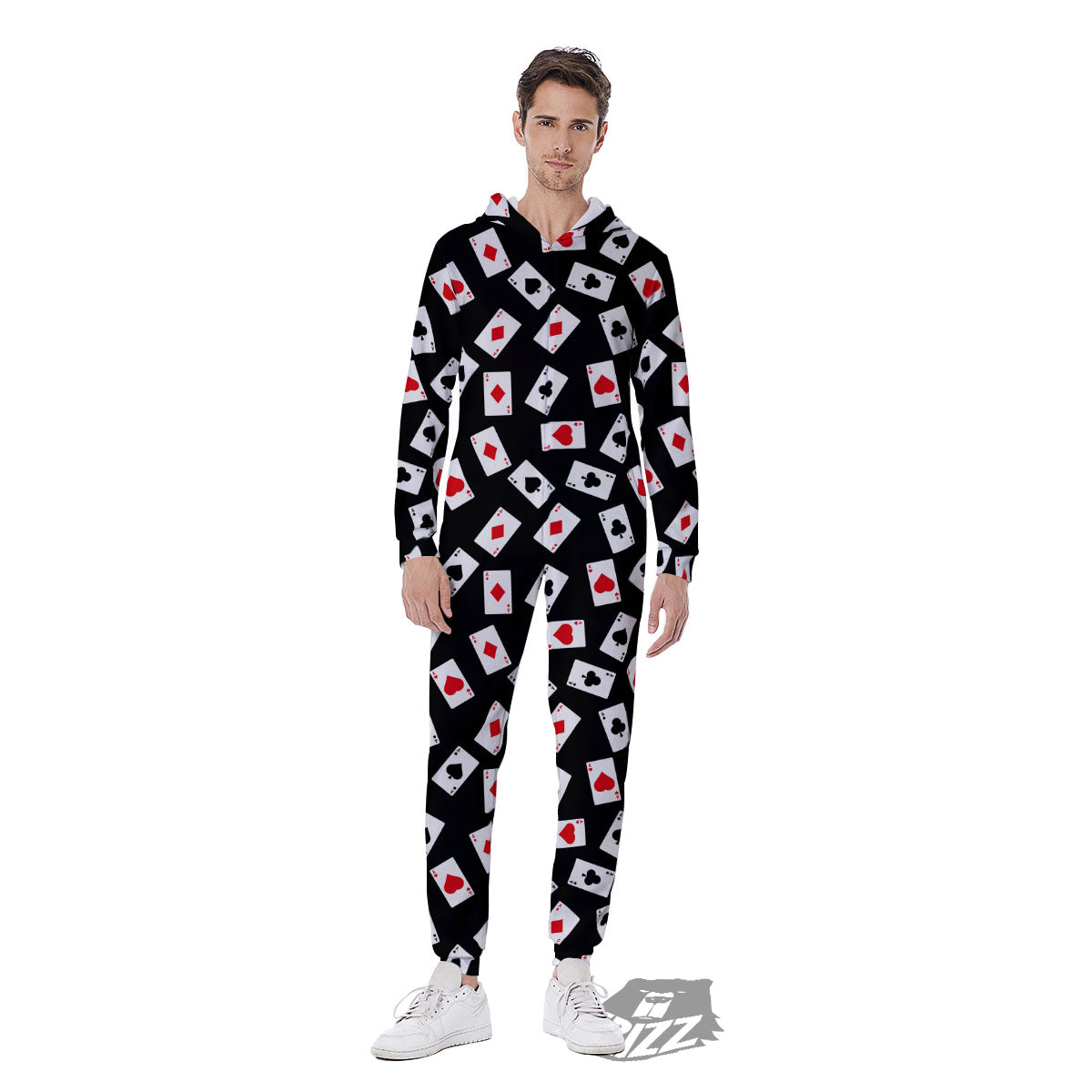 Casino Card Red And Black Print Pattern Men's Jumpsuit-grizzshop