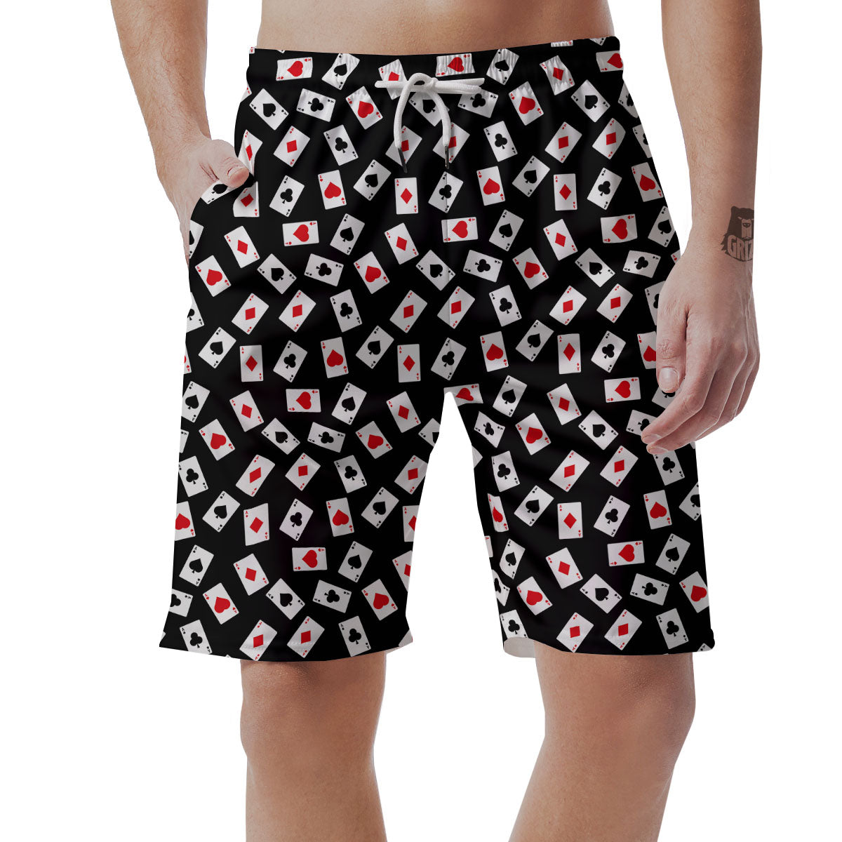 Casino Card Red And Black Print Pattern Men's Shorts-grizzshop