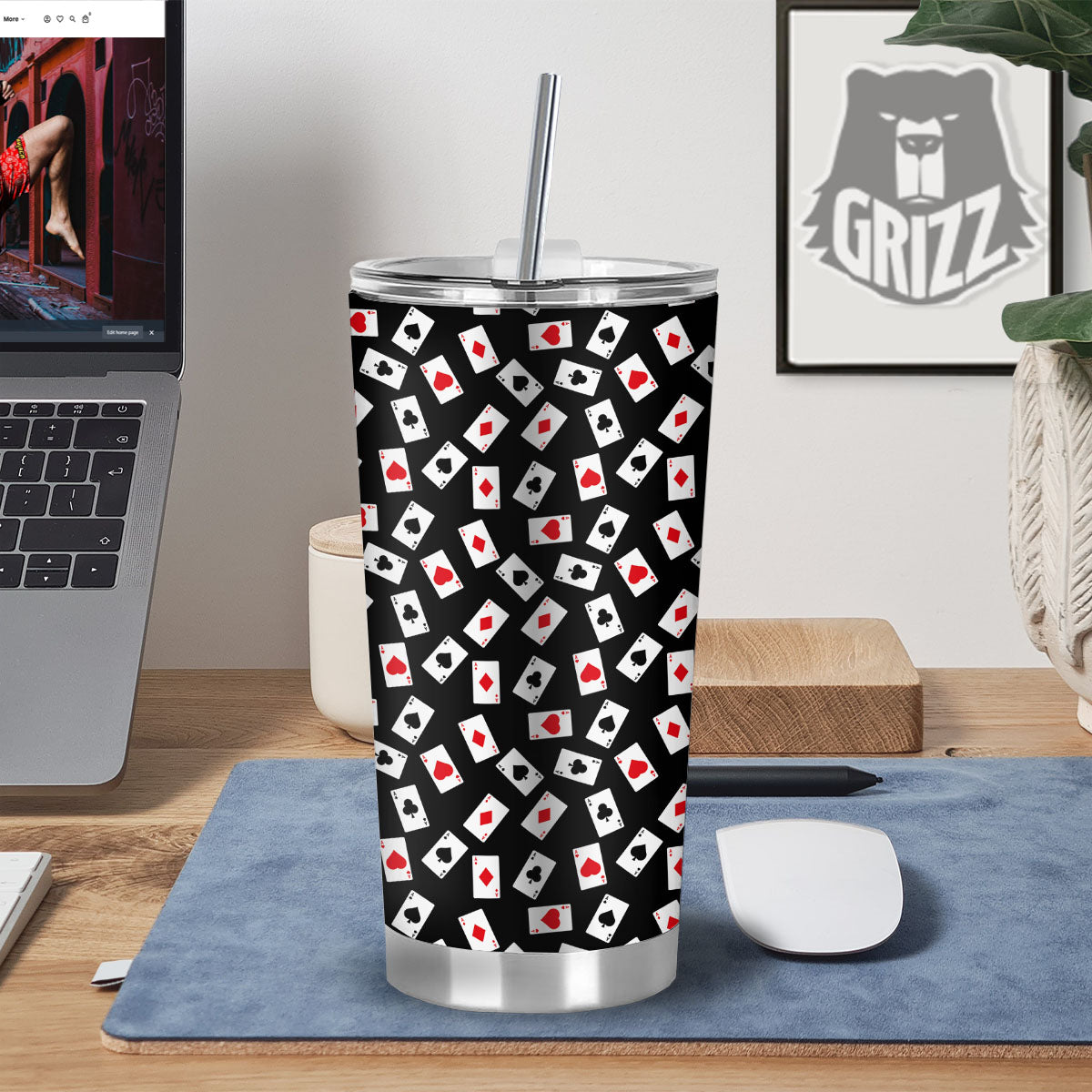 Casino Card Red And Black Print Pattern Tumbler-grizzshop