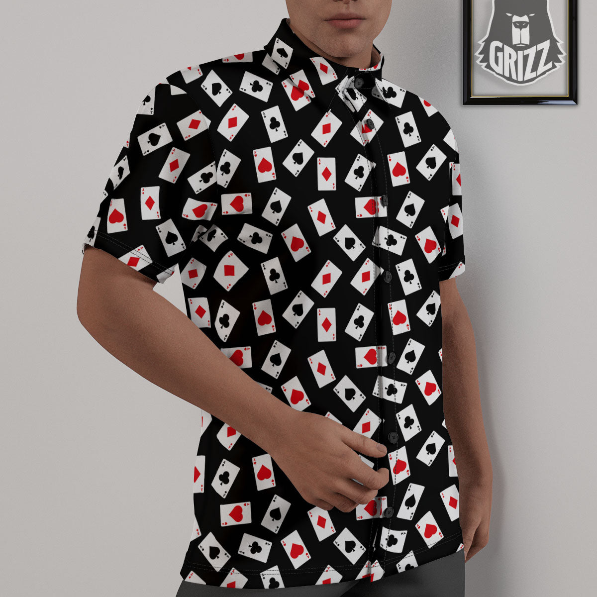 Casino Card Red And Black Print Pattern Untucked Shirts-grizzshop
