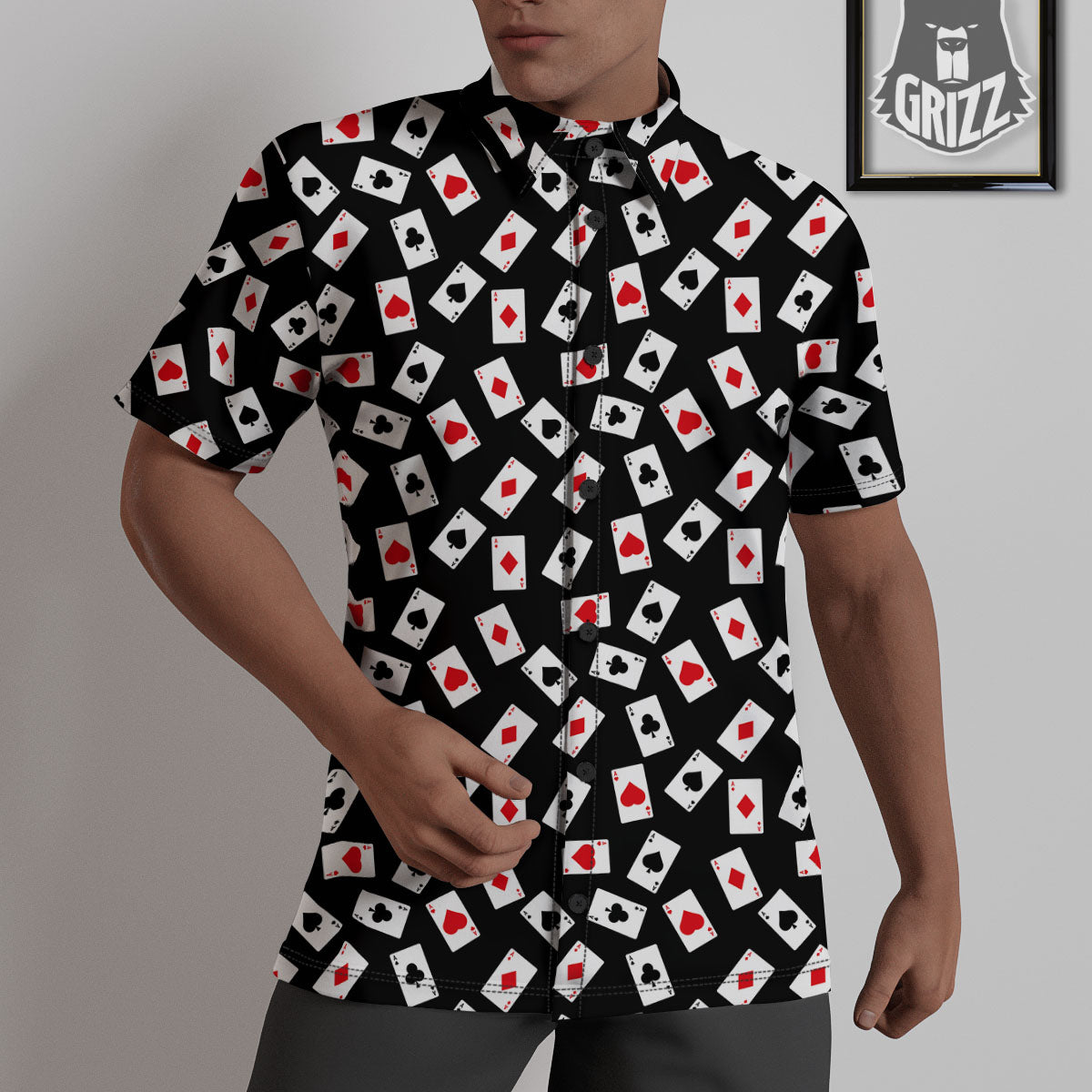 Casino Card Red And Black Print Pattern Untucked Shirts-grizzshop