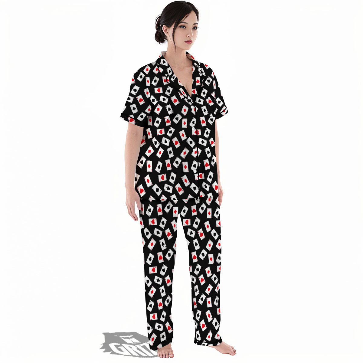 Casino Card Red And Black Print Pattern Women's Pajamas Set-grizzshop