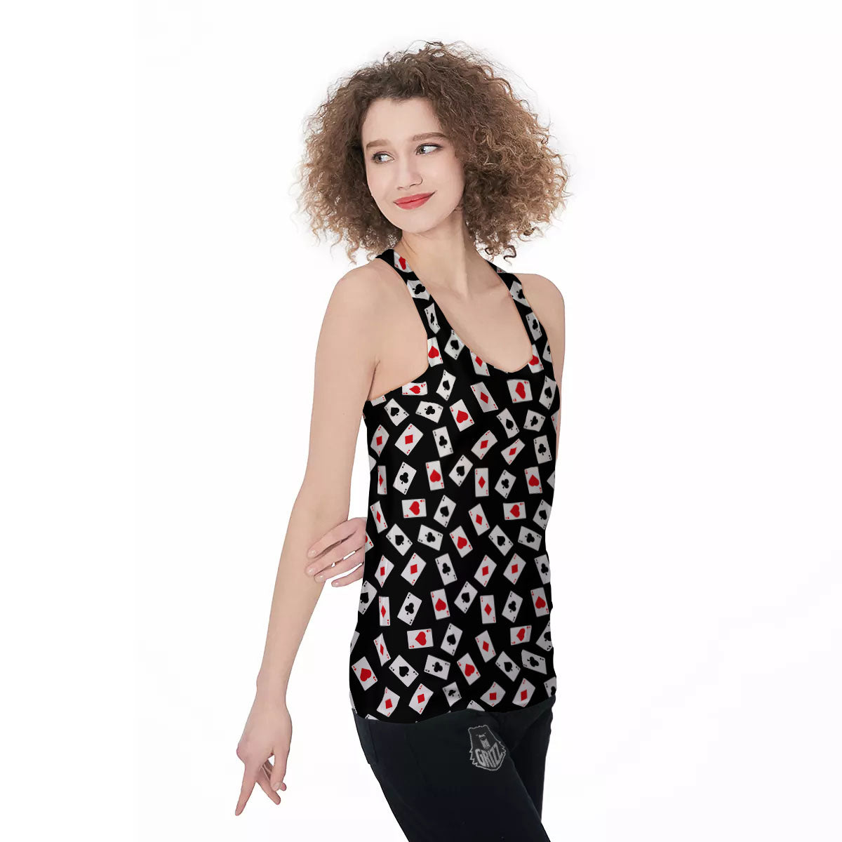 Casino Card Red And Black Print Pattern Women's Racerback Tank Top-grizzshop