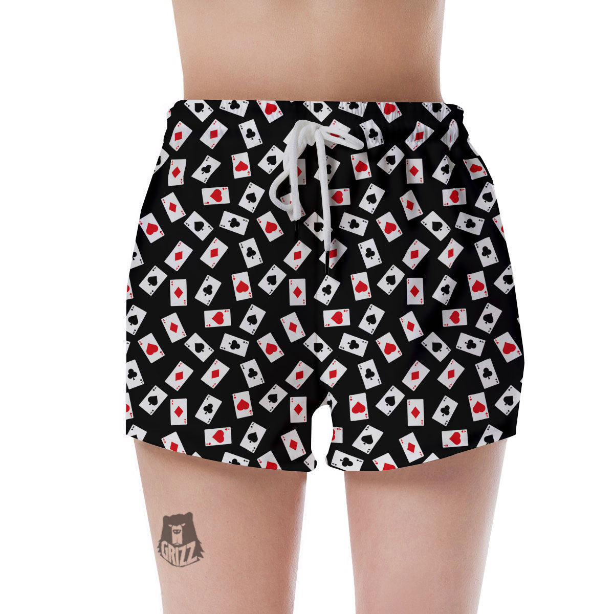 Casino Card Red And Black Print Pattern Women's Shorts-grizzshop
