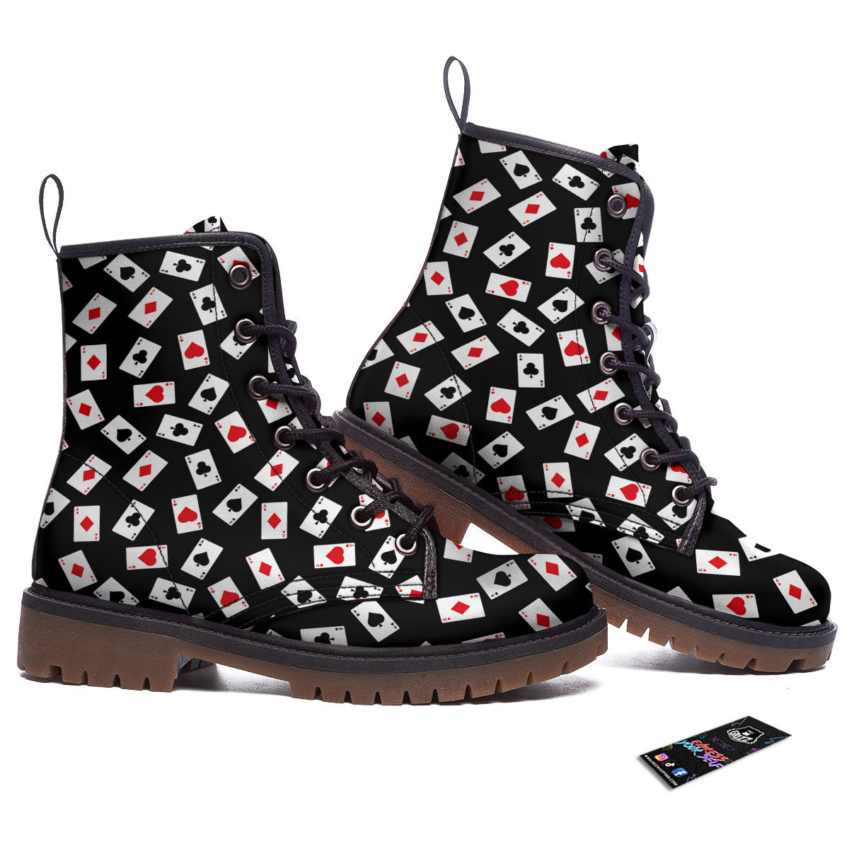 Casino Card Red And Black Print Pattern Work Boots-grizzshop