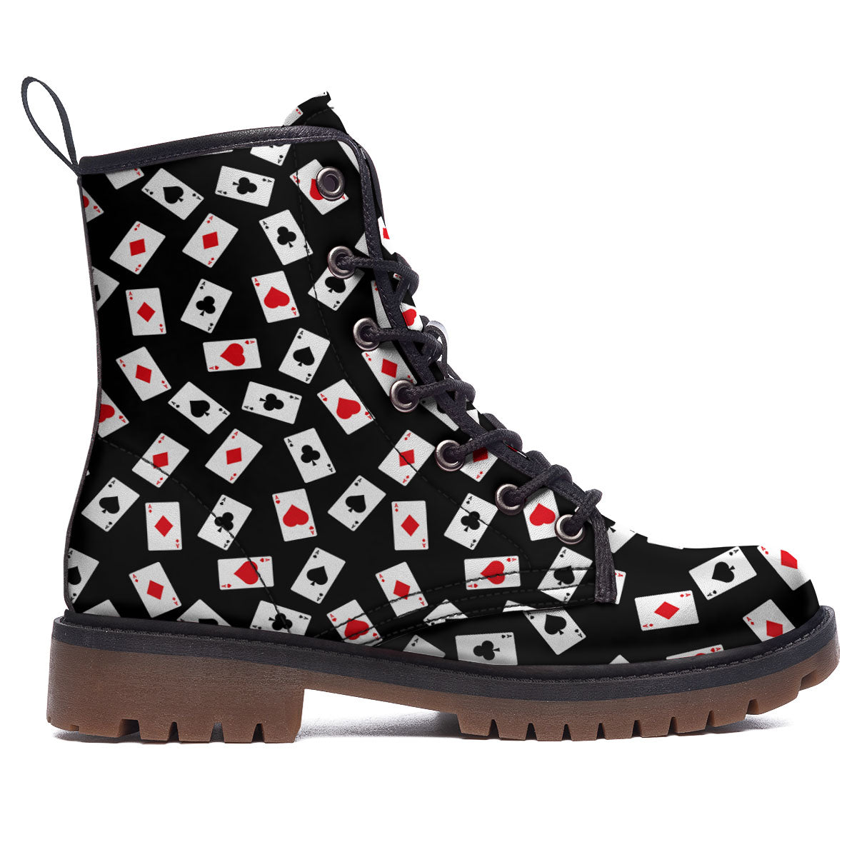 Casino Card Red And Black Print Pattern Work Boots-grizzshop