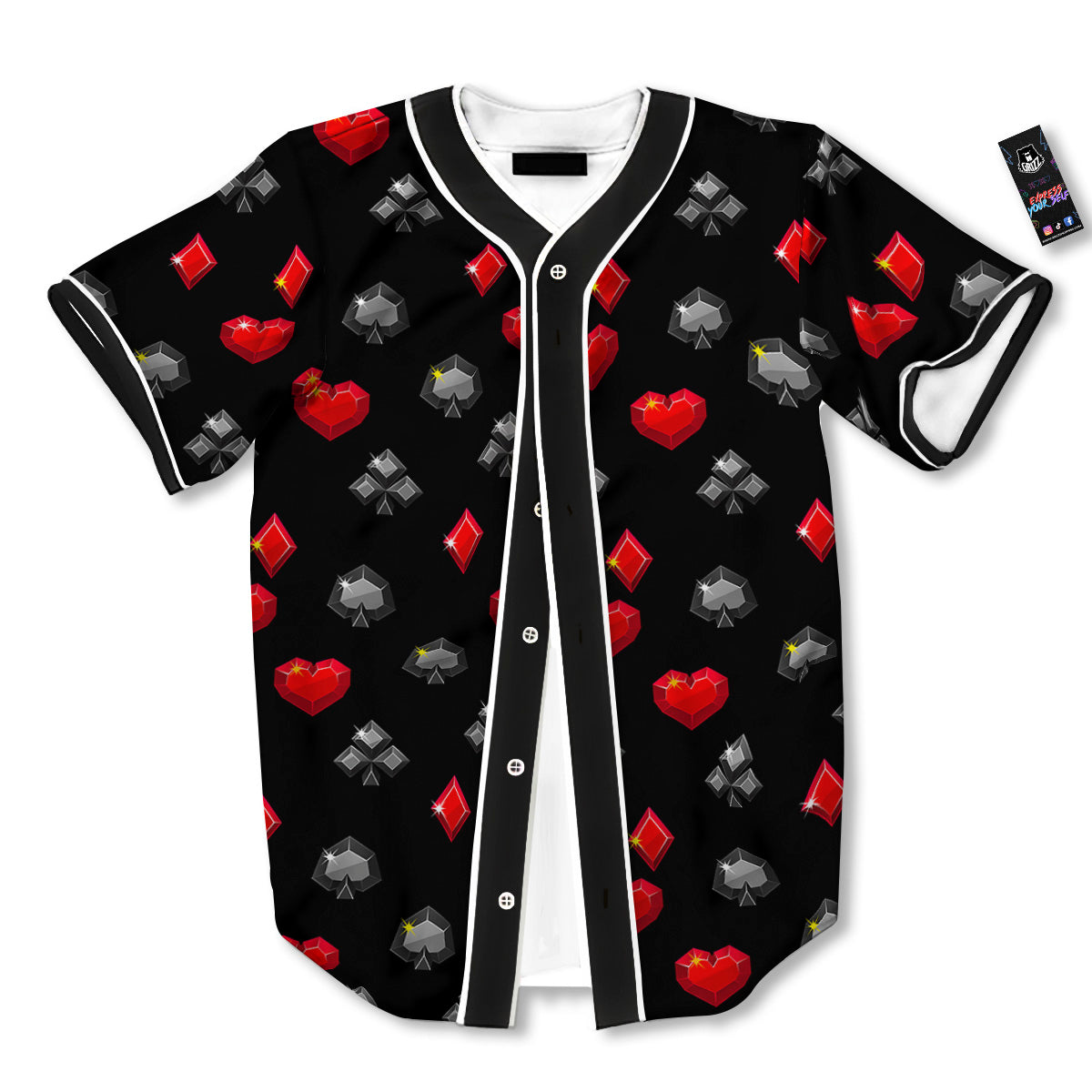 Casino Card Suits Red Black Print Pattern Baseball Jersey-grizzshop