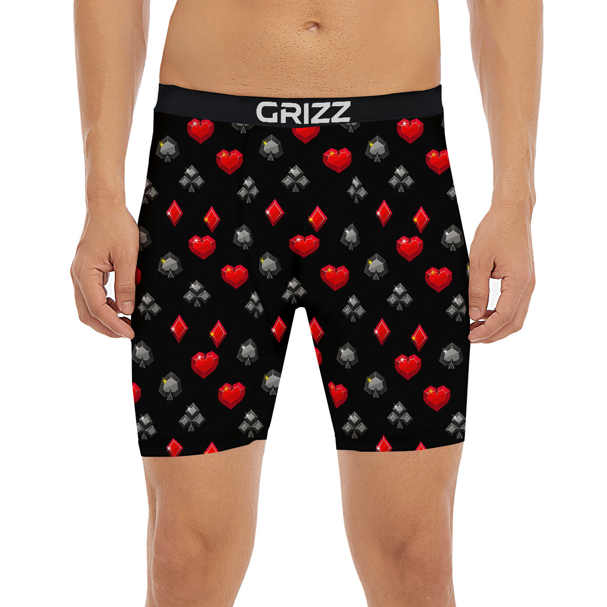 Casino Card Suits Red Black Print Pattern Boxer Briefs-grizzshop