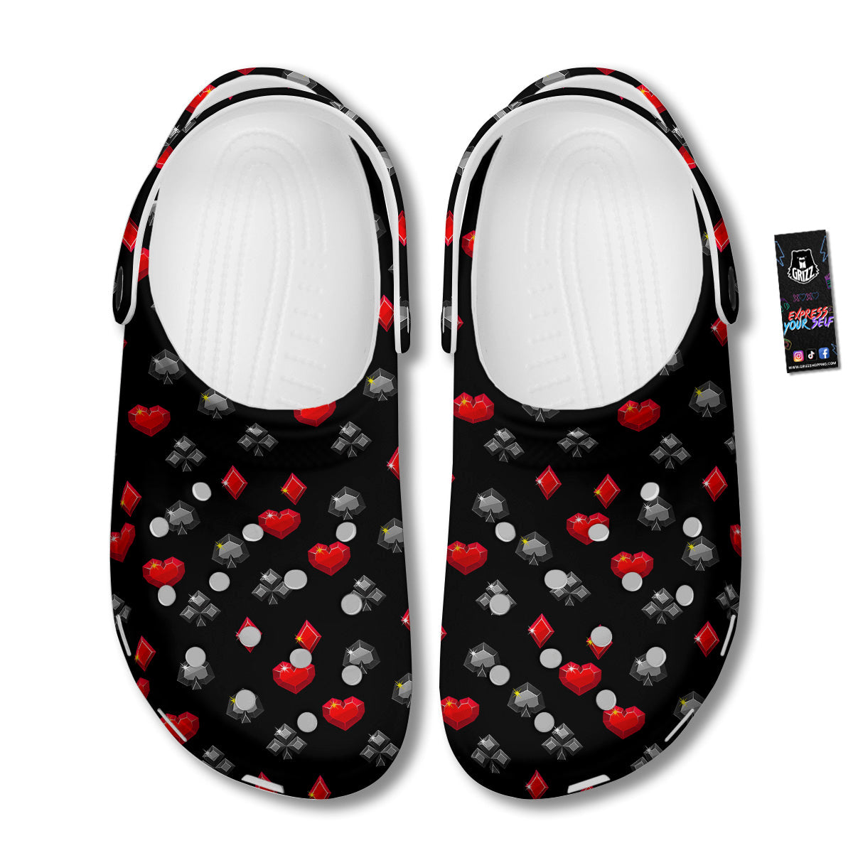 Casino Card Suits Red Black Print Pattern Clog-grizzshop
