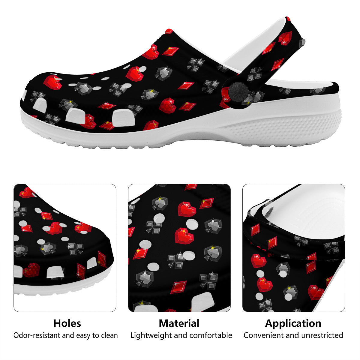 Casino Card Suits Red Black Print Pattern Clog-grizzshop