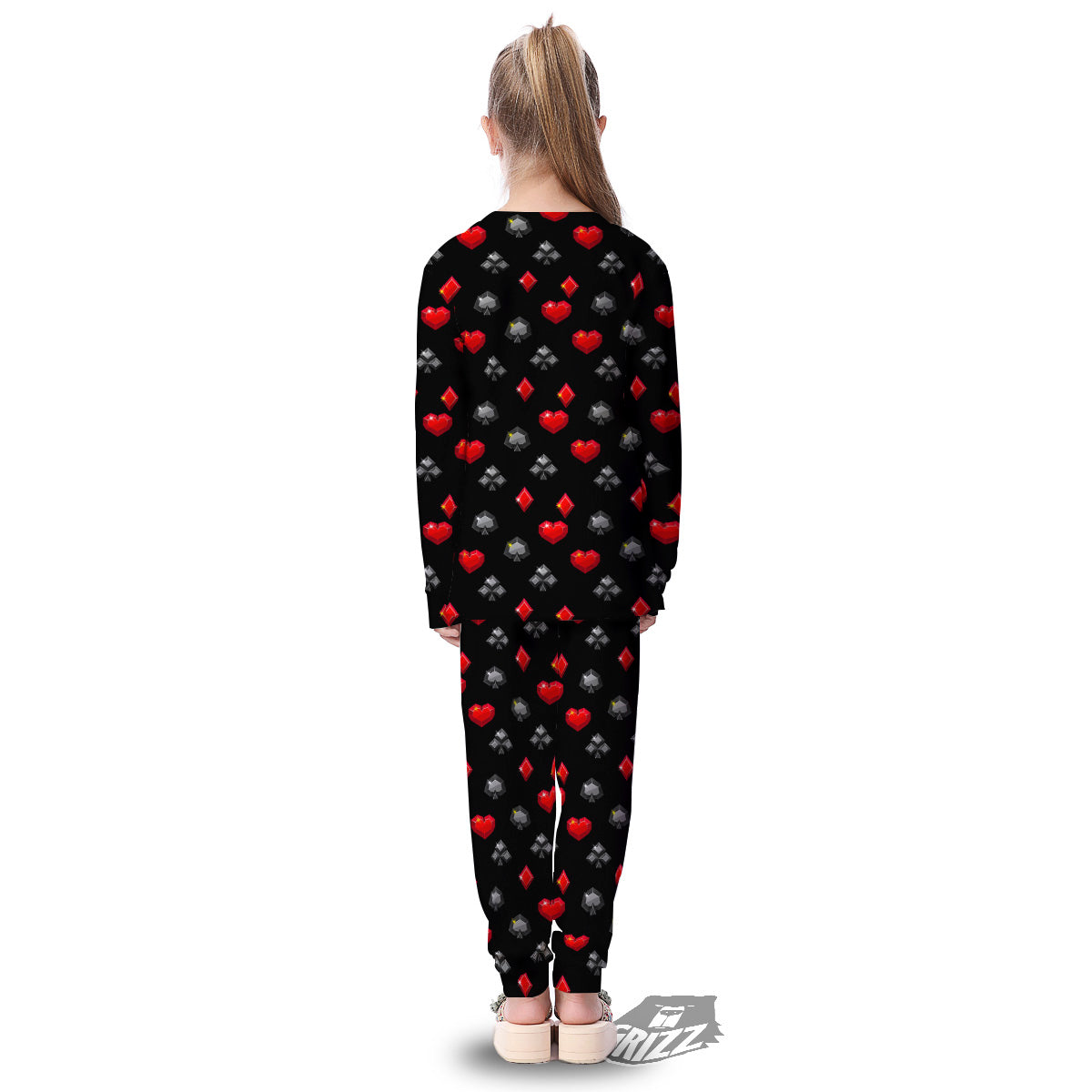 Casino Card Suits Red Black Print Pattern Kid's Pajamas-grizzshop