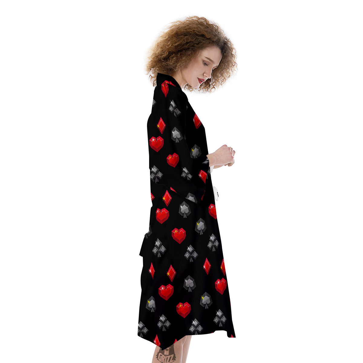 Casino Card Suits Red Black Print Pattern Kimono-grizzshop
