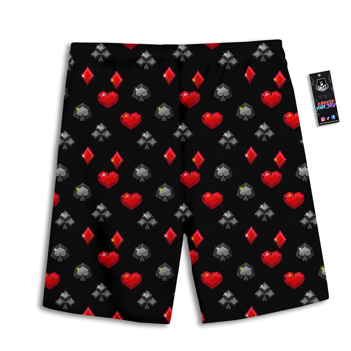 Casino Card Suits Red Black Print Pattern Men's Athletic Shorts