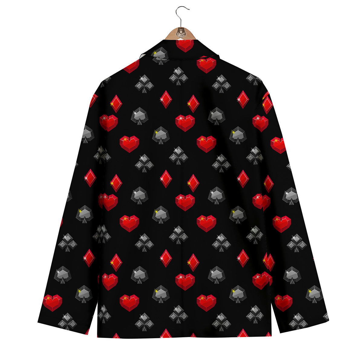 Casino Card Suits Red Black Print Pattern Men's Blazer-grizzshop