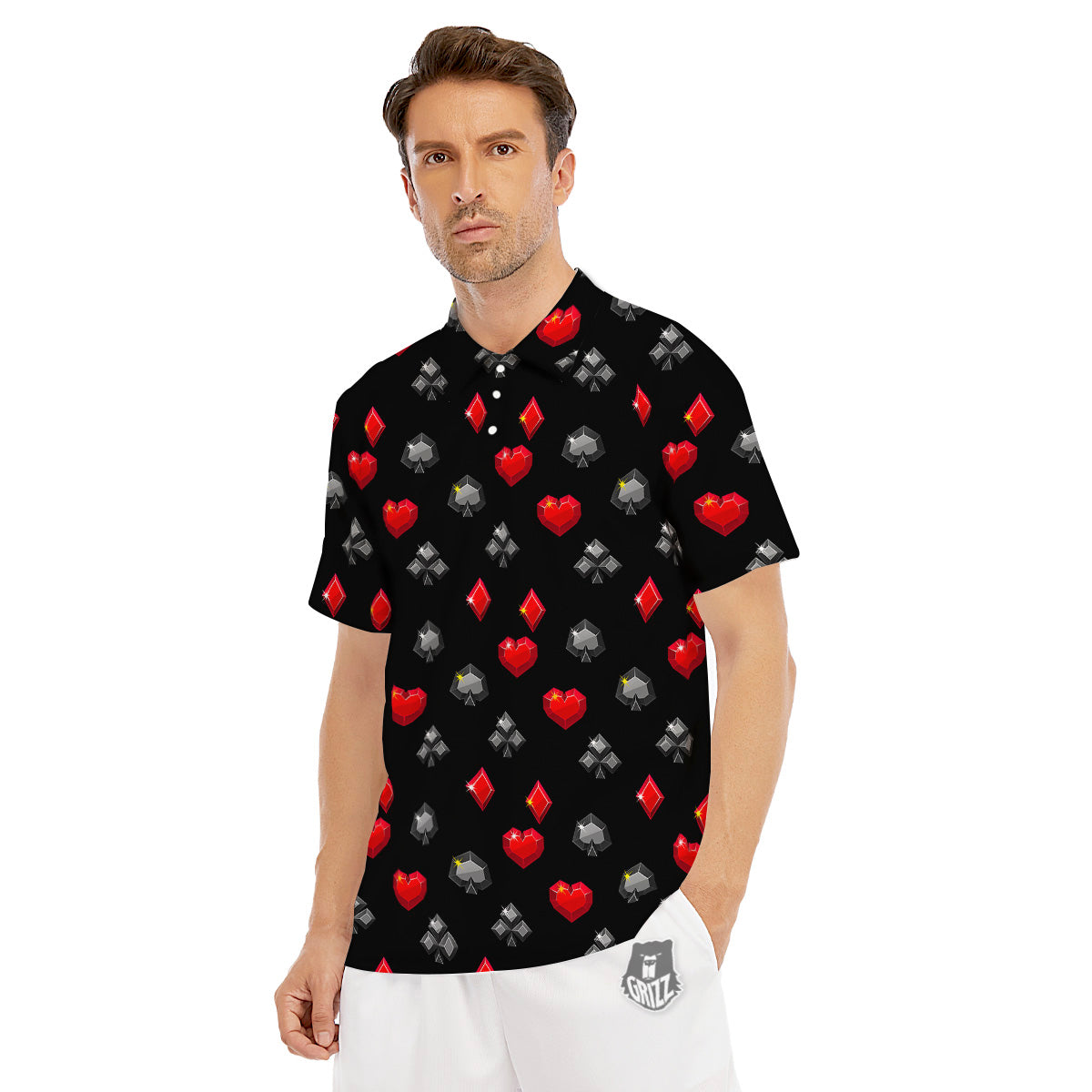 Casino Card Suits Red Black Print Pattern Men's Golf Shirts-grizzshop