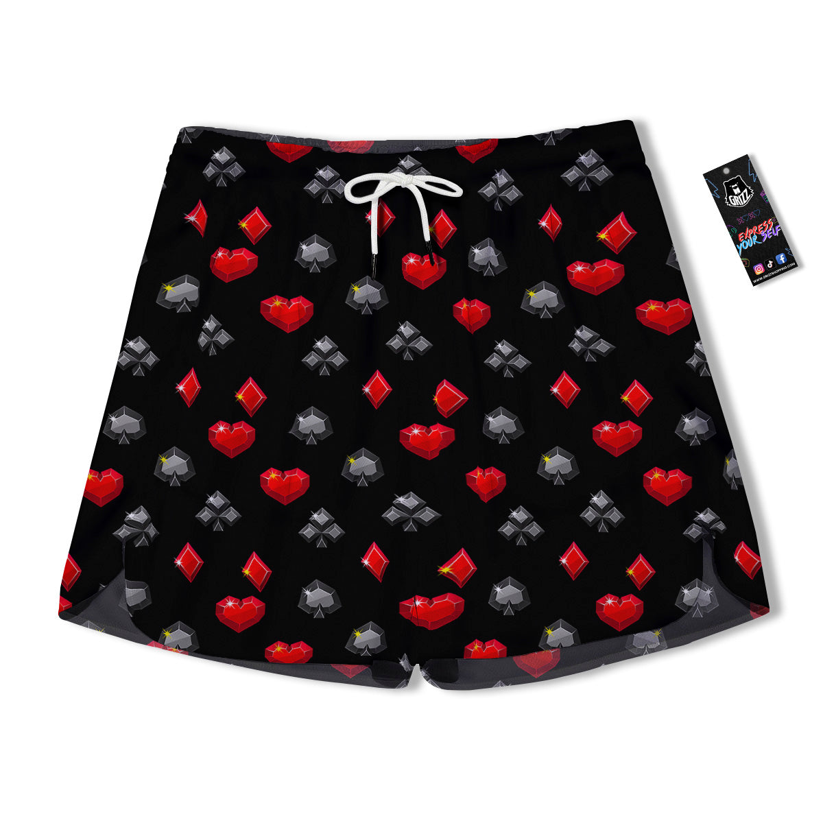 Casino Card Suits Red Black Print Pattern Men's Running Shorts-grizzshop