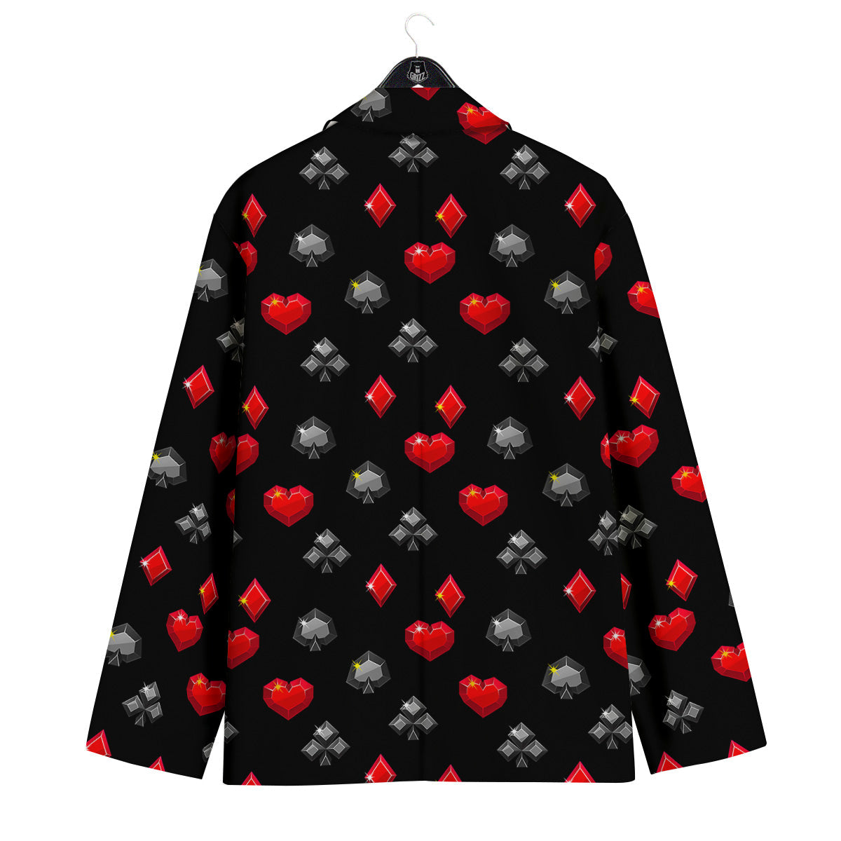 Casino Card Suits Red Black Print Pattern Men's Sport Coat-grizzshop