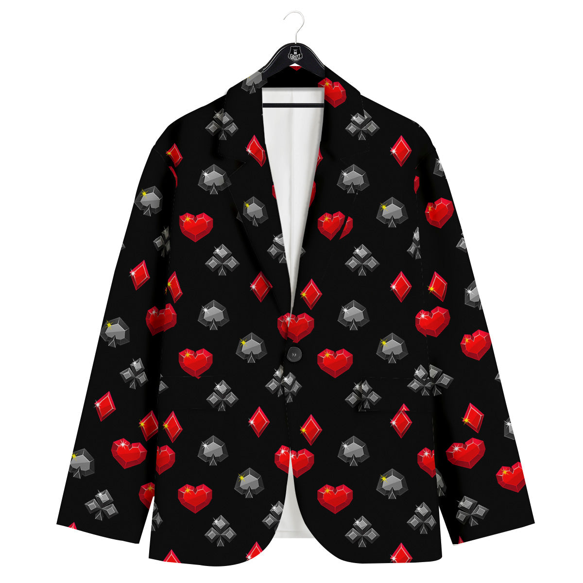Casino Card Suits Red Black Print Pattern Men's Sport Coat-grizzshop
