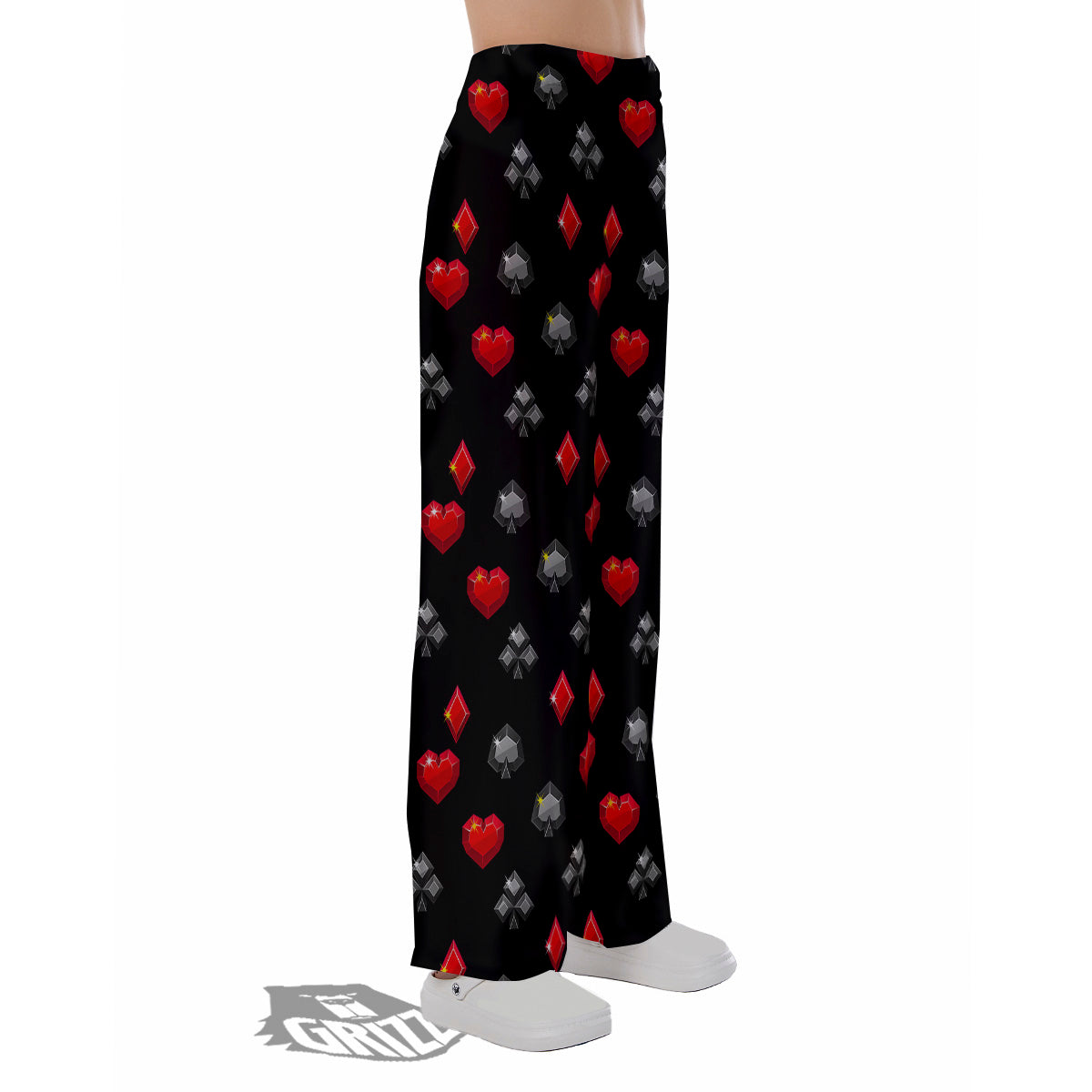 Casino Card Suits Red Black Print Pattern Pajama Pants-grizzshop