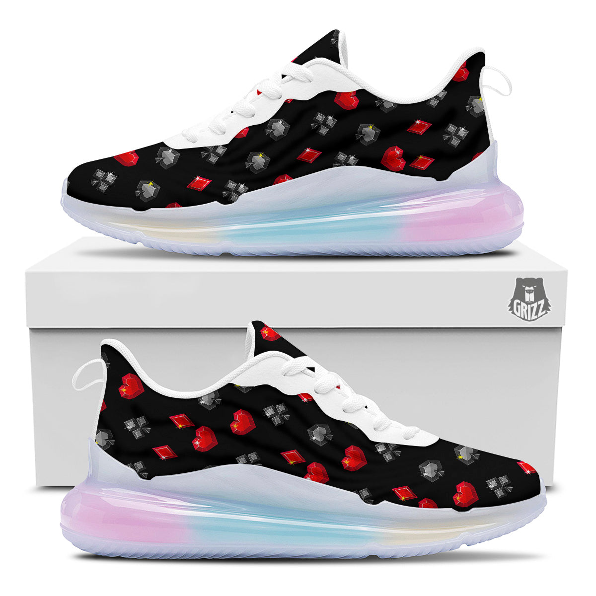 Casino Card Suits Red Black Print Pattern Running Sneakers-grizzshop