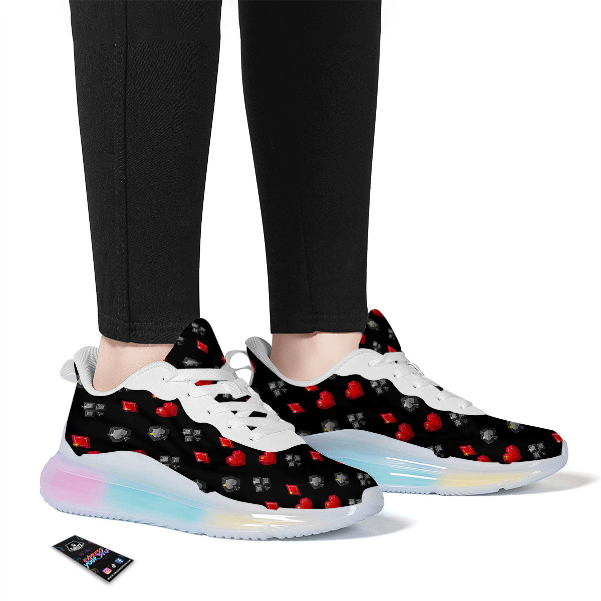 Casino Card Suits Red Black Print Pattern Running Sneakers-grizzshop
