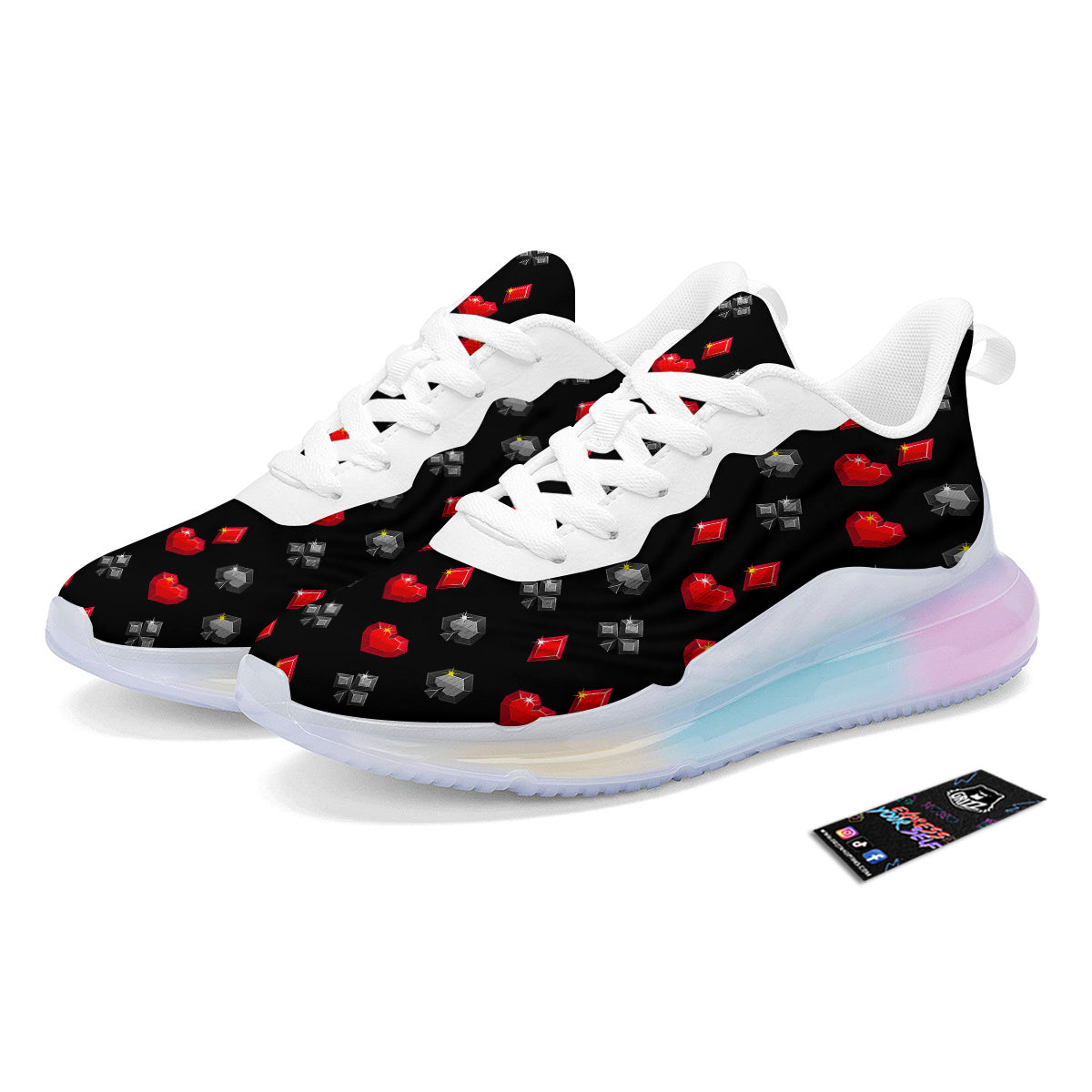 Casino Card Suits Red Black Print Pattern Running Sneakers-grizzshop