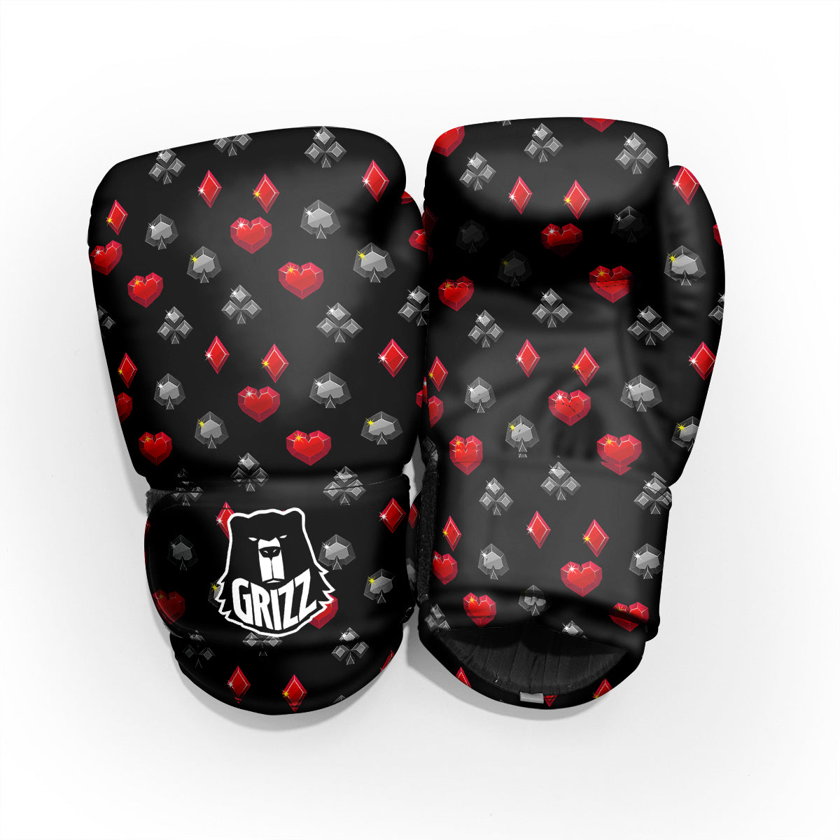 Casino Card Suits Red Black Print Pattern Pro Boxing Glove