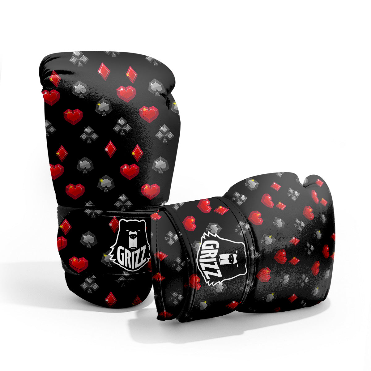 Casino Card Suits Red Black Print Pattern Pro Boxing Glove