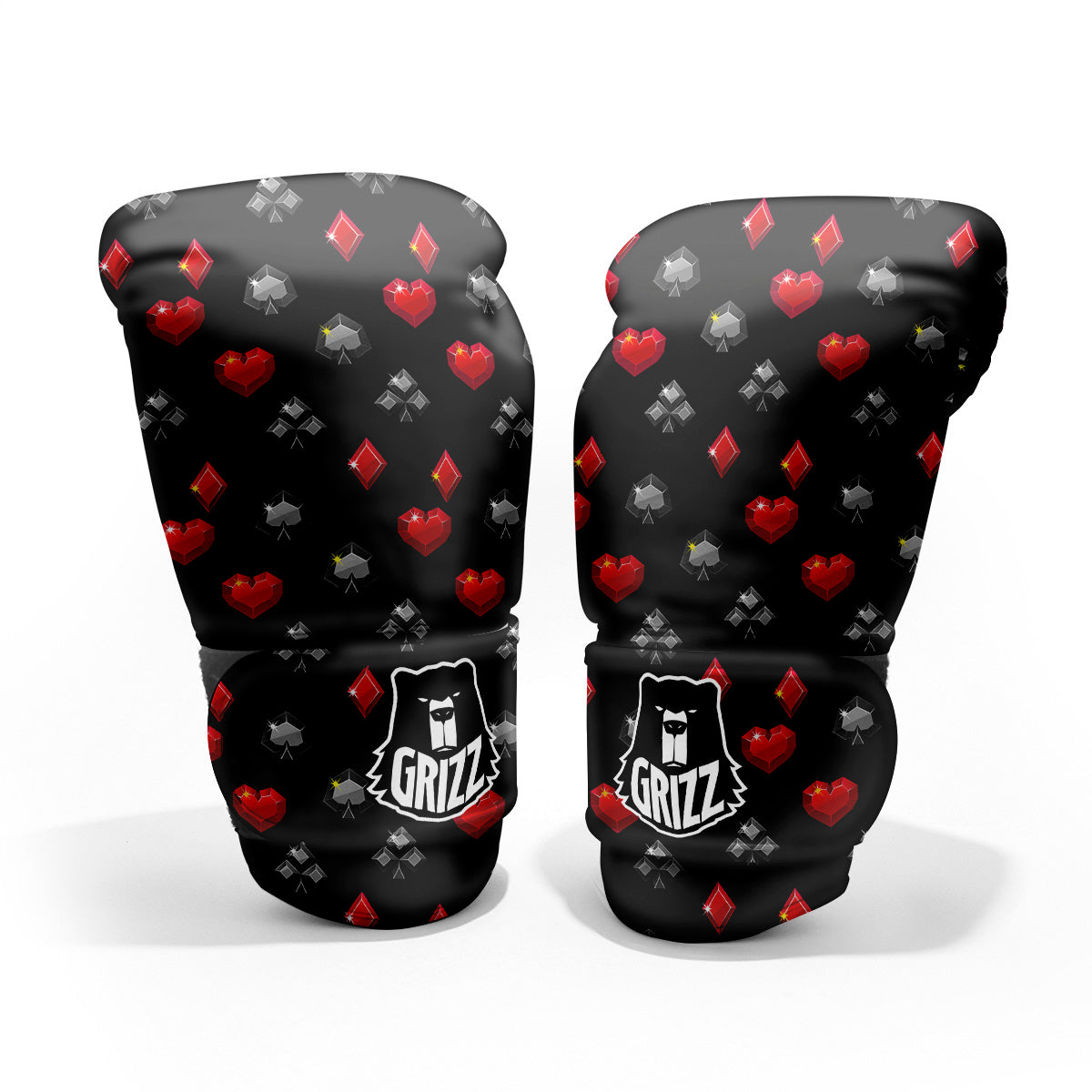 Casino Card Suits Red Black Print Pattern Pro Boxing Glove