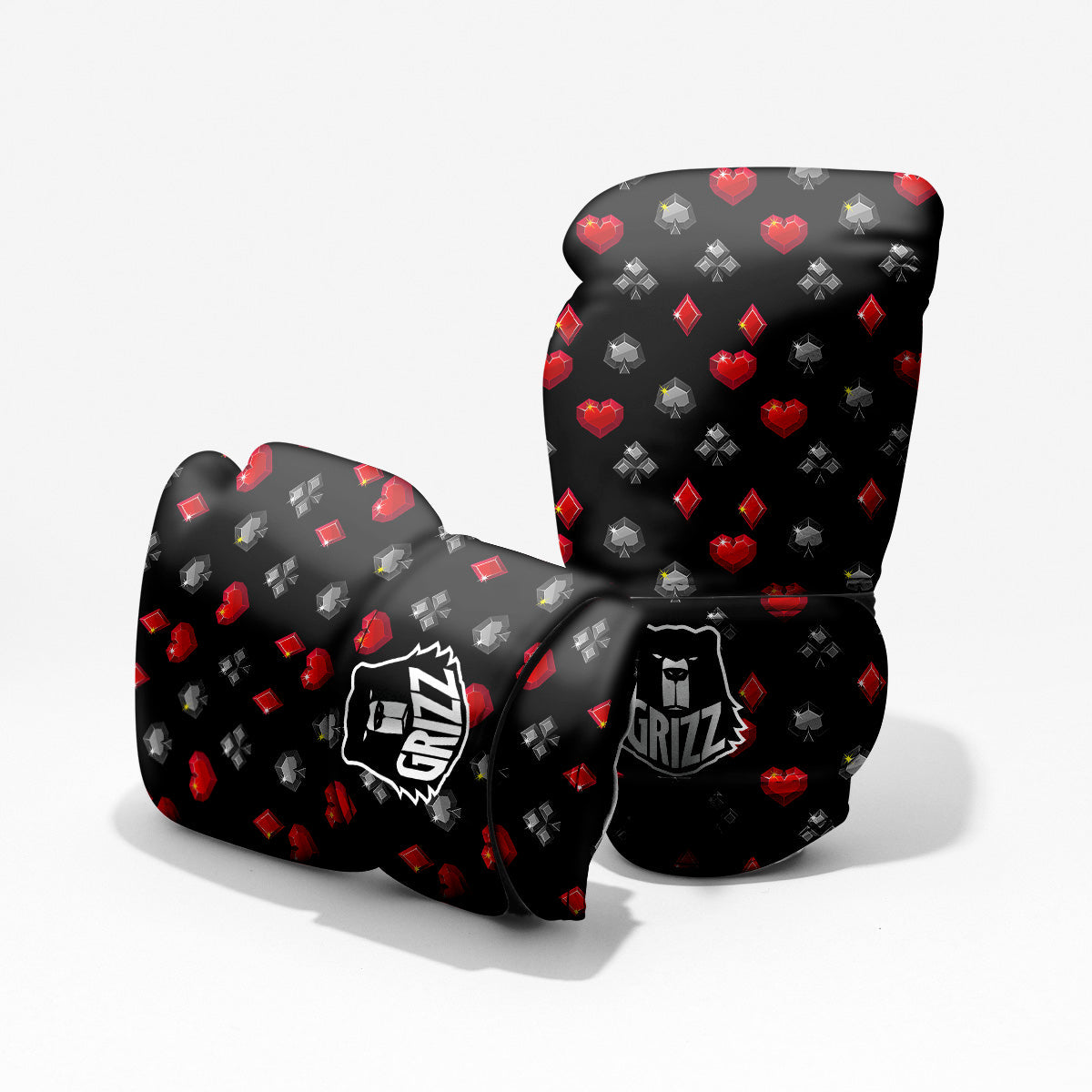Casino Card Suits Red Black Print Pattern Pro Boxing Glove