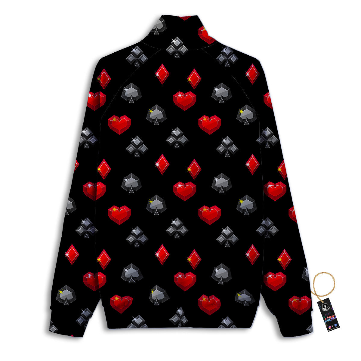 Casino Card Suits Red Black Print Pattern Track Jacket-grizzshop