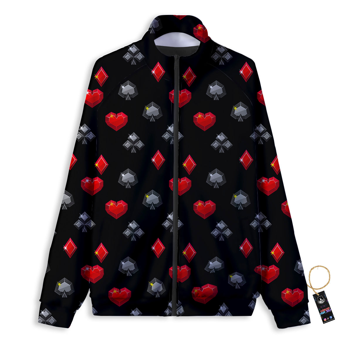 Casino Card Suits Red Black Print Pattern Track Jacket-grizzshop