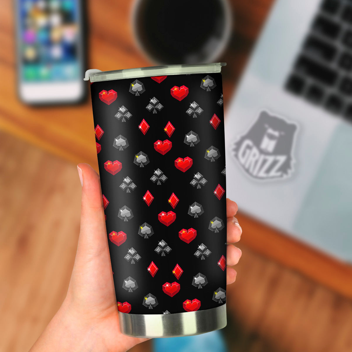 Casino Card Suits Red Black Print Pattern Tumbler-grizzshop