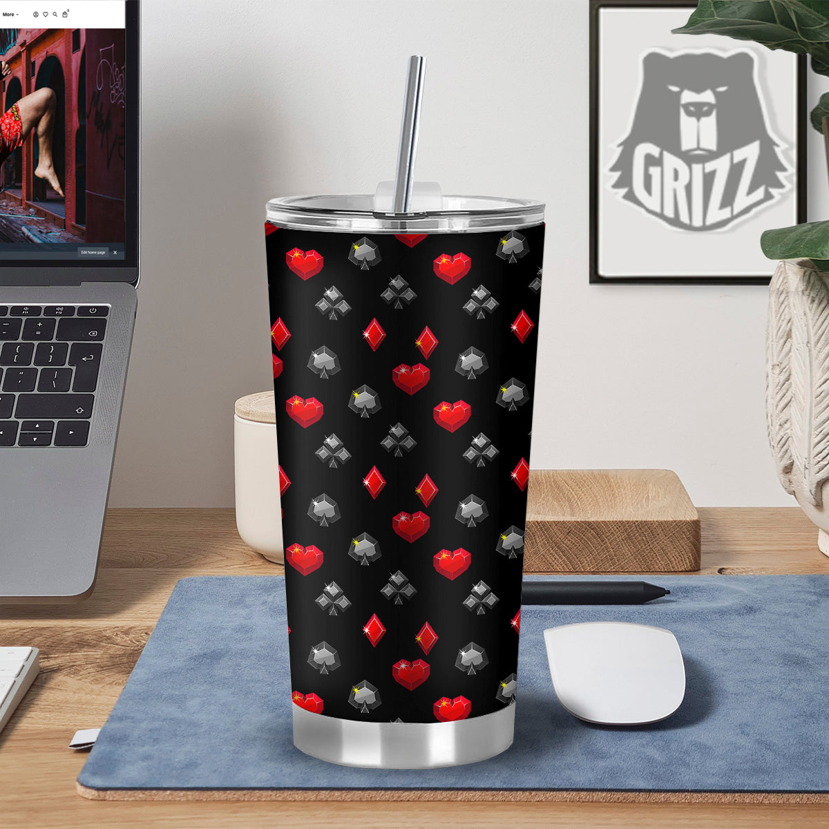 Casino Card Suits Red Black Print Pattern Tumbler-grizzshop