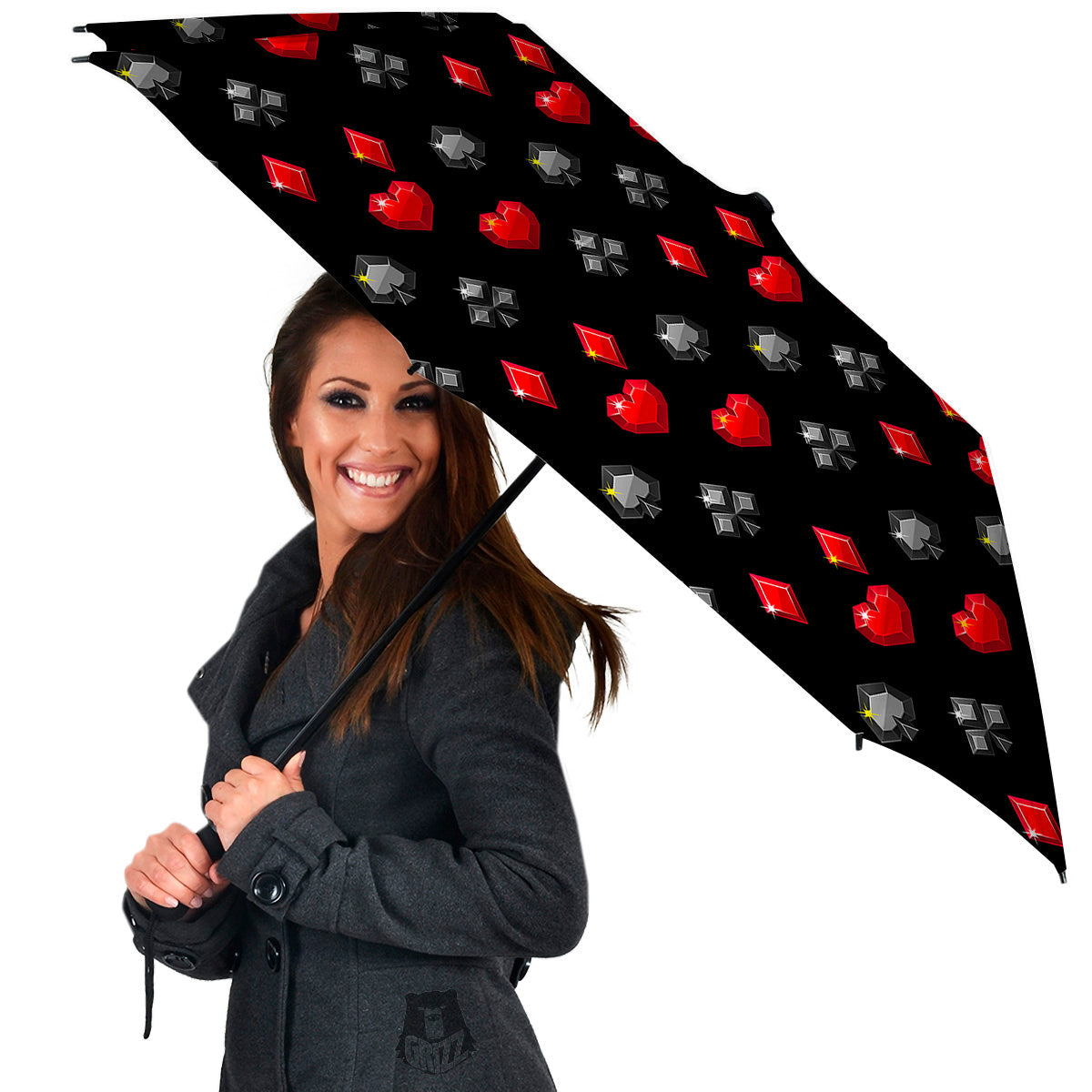 Casino Card Suits Red Black Print Pattern Umbrella-grizzshop