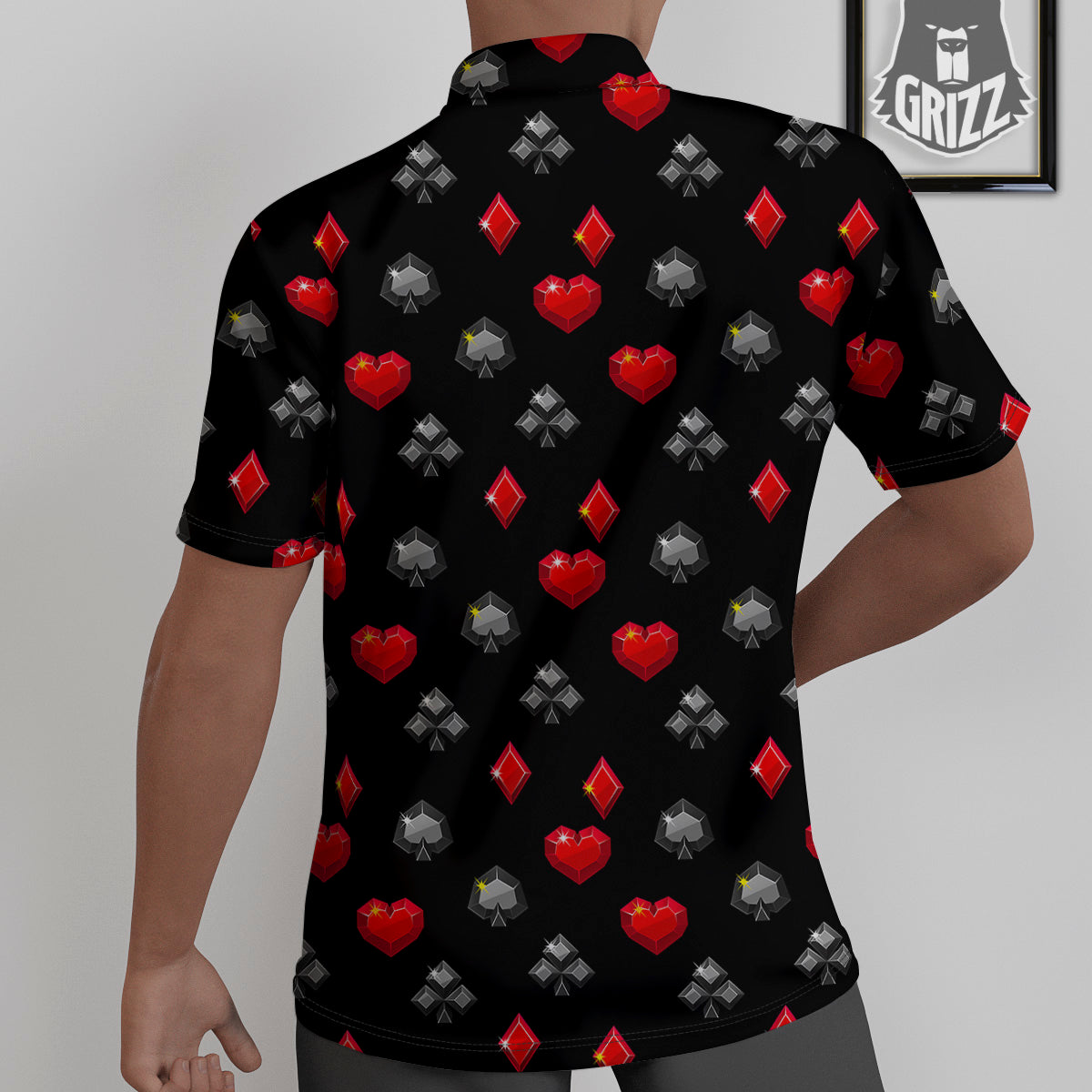 Casino Card Suits Red Black Print Pattern Untucked Shirts-grizzshop