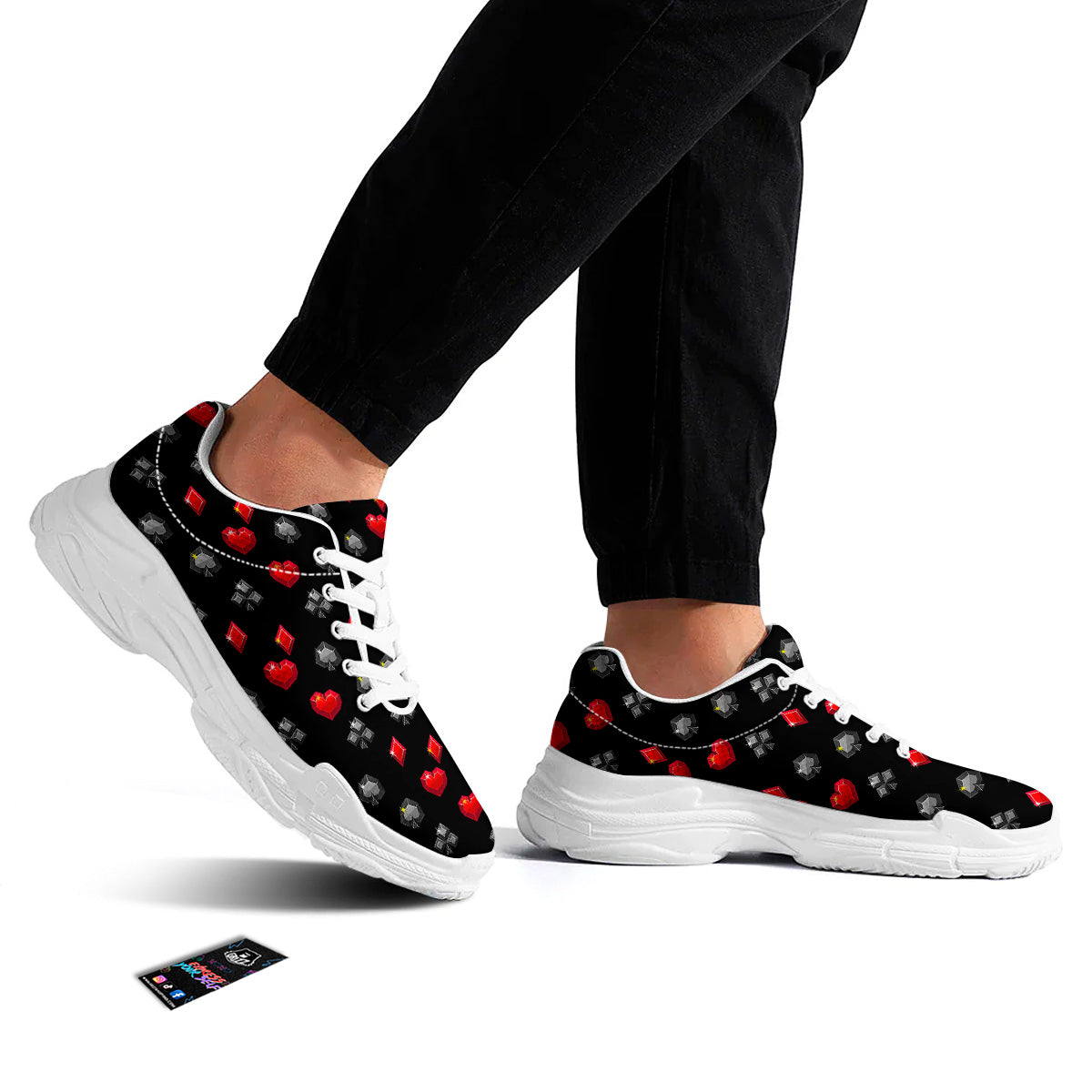 Casino Card Suits Red Black Print Pattern White Chunky Shoes-grizzshop