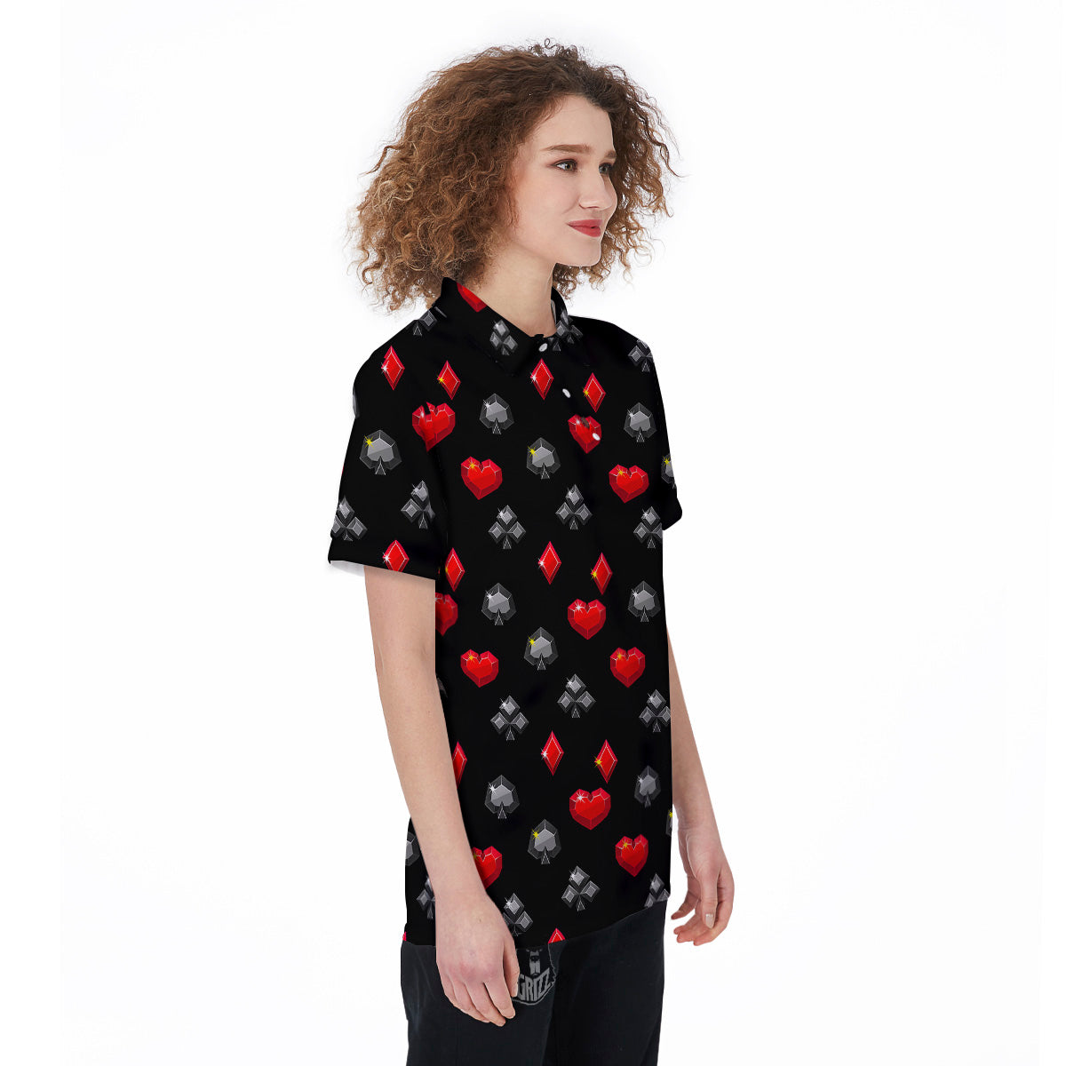 Casino Card Suits Red Black Print Pattern Women's Golf Shirts-grizzshop
