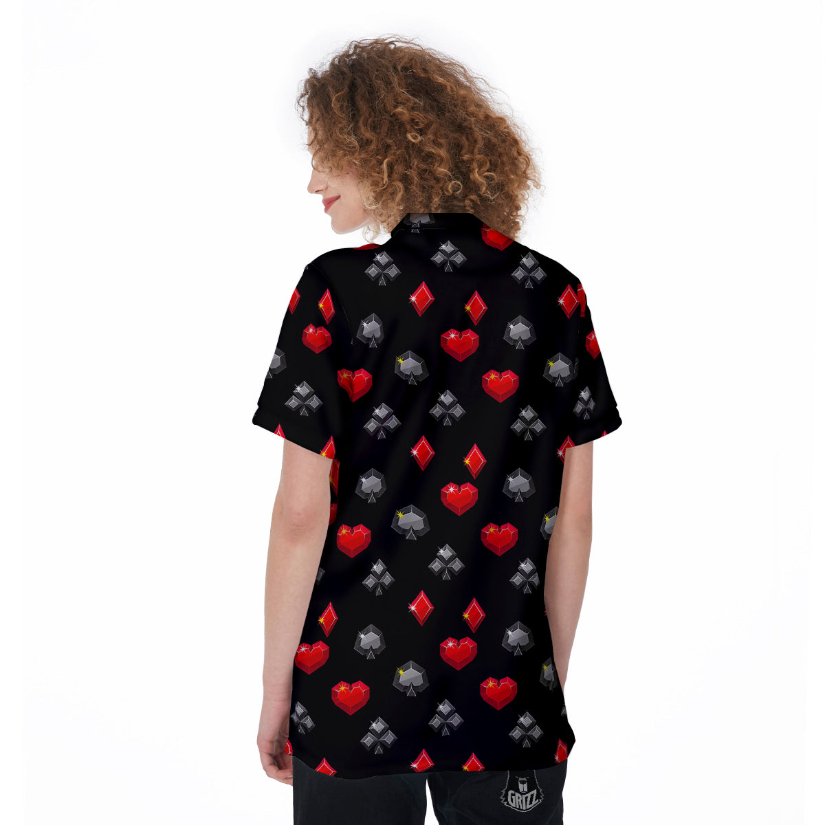 Casino Card Suits Red Black Print Pattern Women's Golf Shirts-grizzshop