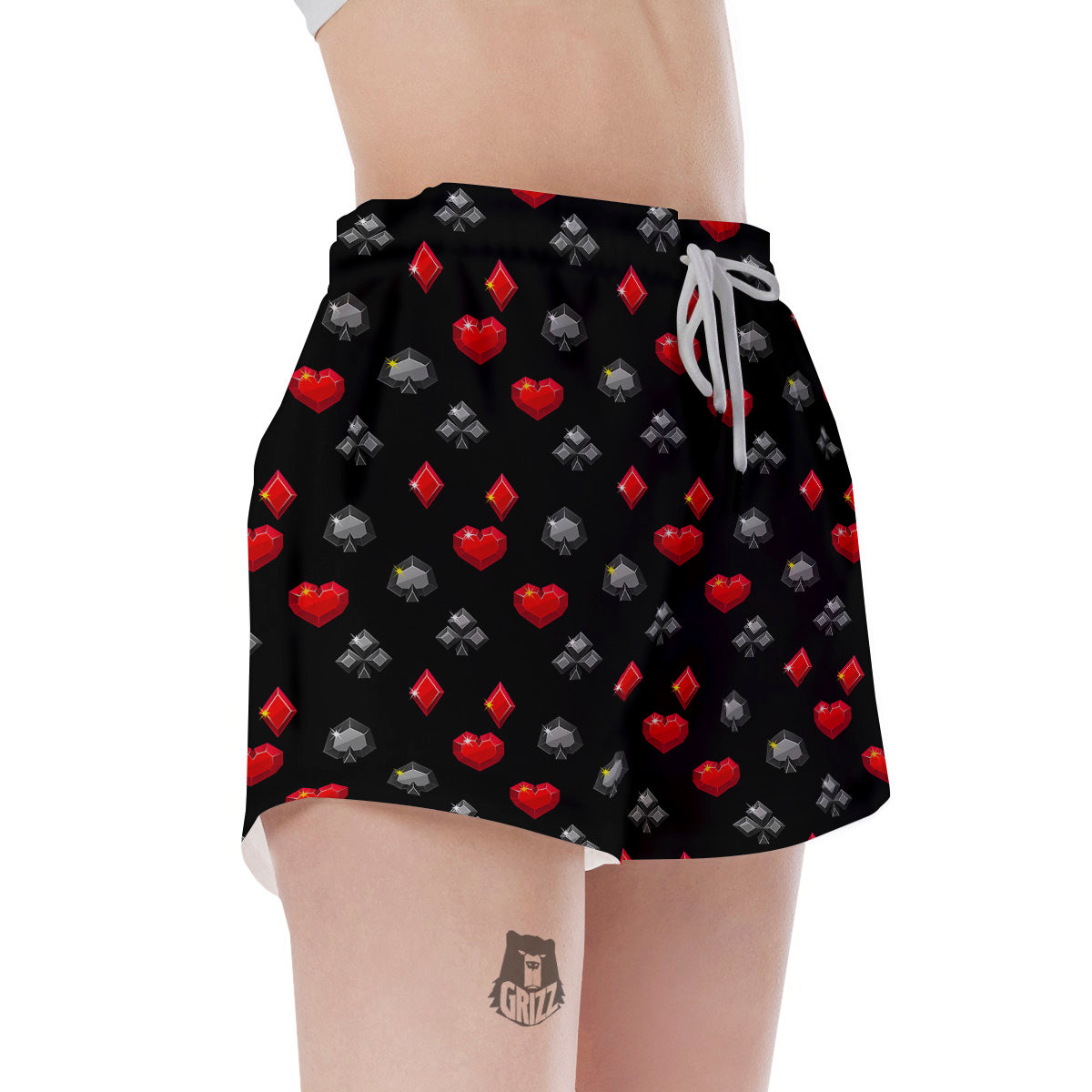Casino Card Suits Red Black Print Pattern Women's Shorts-grizzshop