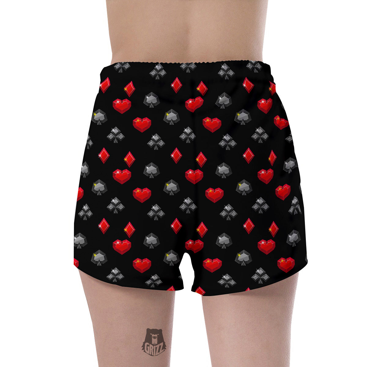 Casino Card Suits Red Black Print Pattern Women's Shorts-grizzshop