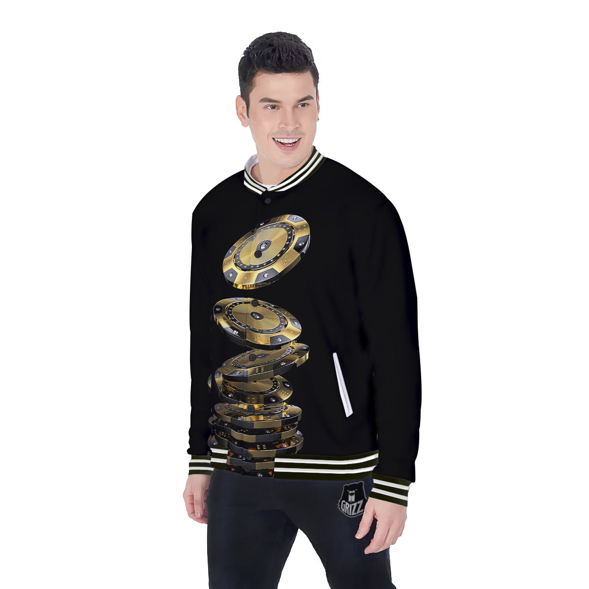 Casino Chips Poker Print Baseball Jacket-grizzshop