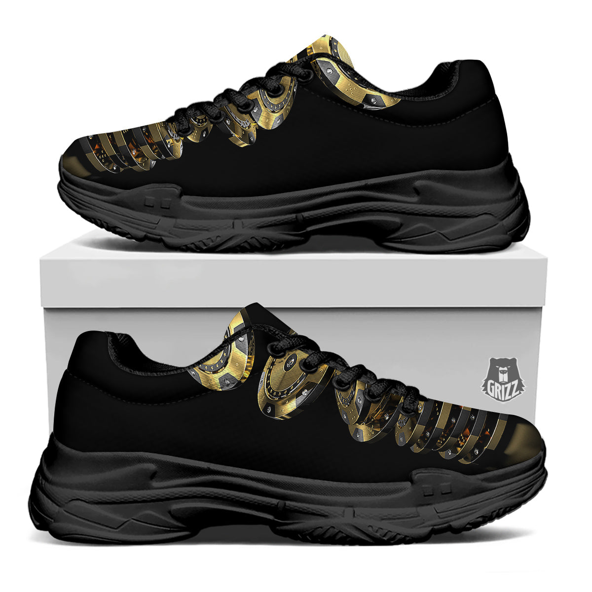 Casino Chips Poker Print Black Chunky Shoes-grizzshop