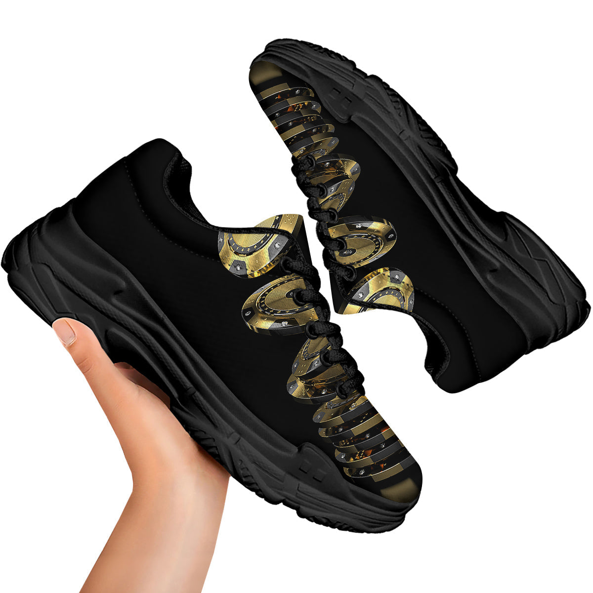 Casino Chips Poker Print Black Chunky Shoes-grizzshop